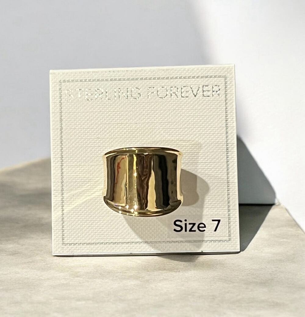 Sterling Forever ring features a bold, gold-plated wide band Size 7 New